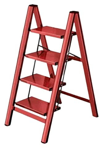 Scala pieghevole a 4 gradini in lega di alluminio resistente con pedali larghi design telescopico robusta e affidabile per uso domestico Scala salvaspazio di colore rosso