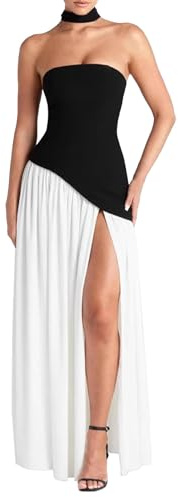 Vestido Largo sin Tirantes para Mujer, de satén Fruncido, para Fiesta de graduación, Boda, con Bufanda