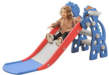 Froadp Scivolo per bambini 3 in 1 con cestino da basket per interni ed esterni, scivolo da giardino in plastica per bambini per 1 anno e più (tipo A)