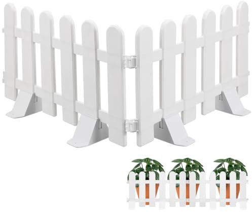 SOIMISS 2 Stück Kunststoff Gartenzaun Weiß mit 4 Sockeln WetterbestäNdig Dekorativer Kleiner Zaun für Innen Und AußEn Garten Beetumrandung Und Hofbegrenzung 50x30x1cm