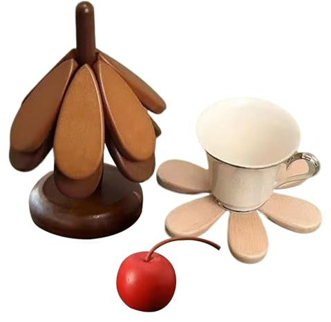 Yonuaret Set De sous-Verres en Bois - sous-Verres en Bois Pliables | Ensemble De Dessous-de-Plat Et Napperons Sapin De Noël,pour Boissons Tasses Plans De Travail Poêles Fruits Automne Maison Nouvelle