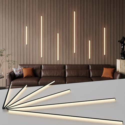 Slat Wall Lights - GloryAir 6pcs Black Adhesive Wall Panel Lights for Interior Wall Decor, Warm White 3000K Touchable Switch LED Lamp for Wood Slat Acoustic Panels, Headboard, Stairway, Home Decor