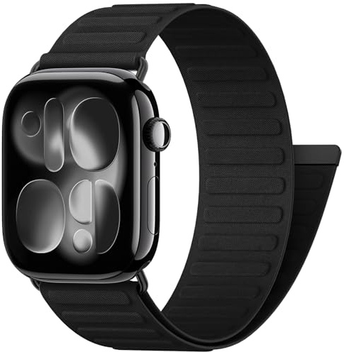 AMSKY Magnétique Nylon Compatible avec Bracelet Apple Watch Se 44mm 46mm 40mm 42mm 49mm 45mm 41mm 38mm, Doux Sport avec Aimanté pour iWatch Serie 11 10 9 8 7 6 5 4, Ultra SE 3 2 1, Noir