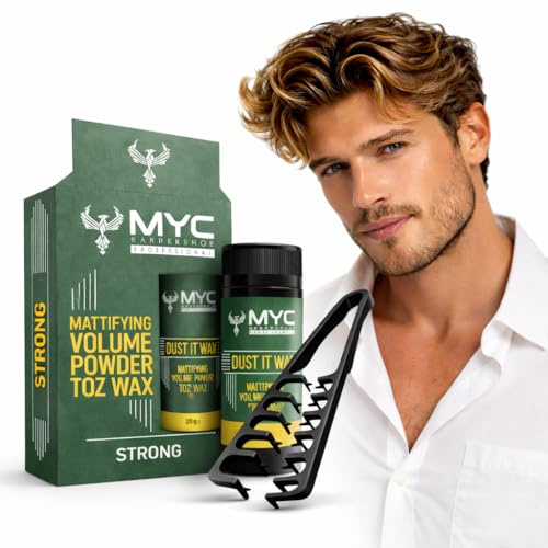 MYC Mattifying Volume Powder 20g – Strong Hold Haarpuder – Sofortiges Volumen & Mattes Finish – Profi Styling für Männer & Frauen (Strong+styling Kamm)