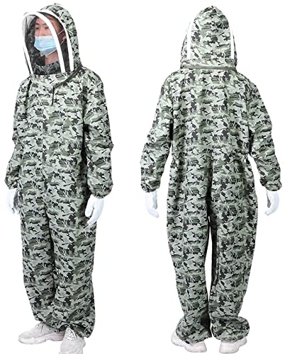 BAFOVY Biodlingsdräkt One Piece Biodlardräkt Polyester Bomull med Handskar och Slöja 360 Graders Täckning Dubbel Dragkedja Andas Design för Biodlare och Bigårdsarbete (Ett par handskar i storlek XXL