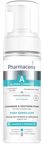 Pharmaceris A Puri-Sensilium, Augen- und Gesichtsreiniger, Gesichtsreinigungsschaum für Empfindliche Haut, Lindert Reizungen, D-Panthenol, Hypoallergenes Gesichtswaschmittel - 150 ml