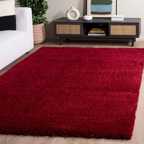 Safavieh Alfombra Shag Sala de Estar, Comedor, Dormitorio - California Shag Collection, Pelo Largo, Rojo, 160 X 229 cm