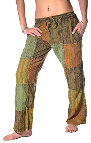 Simandra Patchwork Haremshose Freizeithose Fischerhose Fitness Hippie Goa Schlupfhose PSY Ethno Sport (Bunt, L)