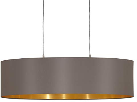 Eglo Lámpara de techo Maserlo, lámpara colgante textil de 2 focos, luz colgante ovalada de acero y tela, color níquel mate, capuchino, oro, portalámparas E27, L 78 cm