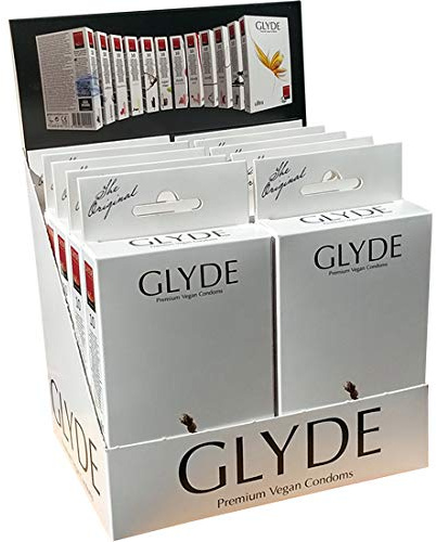 Glyde Ultra Slimfit 10 x 10 schmale Condome, vegane Kondome, Größe XS, ohne Casein, zertifiziert mit der Vegan-Blume