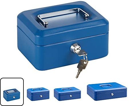 ARREGUI Elegant C9215 Caja Caudales con Llave para Contar y Transportar Dinero | Caja de Seguridad de acero con bandeja interior | Caja fuerte portatil 15 cm de ancho | Color Azul