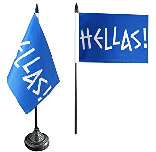 Flaggenfritze Tischflagge Griechenland HELLAS! 10 x 15 cm, griechische Flagge, reißfestes Polyester, farbintensiver Siebdruck, kleine Fahne mit Kunststoff-Sockel
