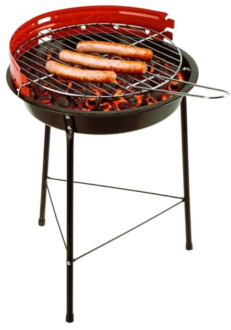 Barbacoa portatil de Carbon con Parrilla Redonda y Estructura de Acero, Ligera y desmontable. 37x44 cm altura ajustable Ideal para Jardin, Camping o Terraza de Facil Limpieza.