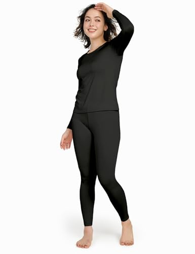 LAPASA Damen Innenfleece Thermounterwäsche Set -Funktionsunterwäsche Skiunterwäsche für Winter L17&L41&L138 MEHRWEG, Farbe Schwarz, Size JP L (US S)