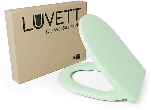LUVETT® WC-Sitz mit Absenkautomatik C100 oval universell, Toilettendeckel mit 3 Edelstahl Montagelösungen, Klodeckel abnehmbar, Farbe:Ägäis Grün