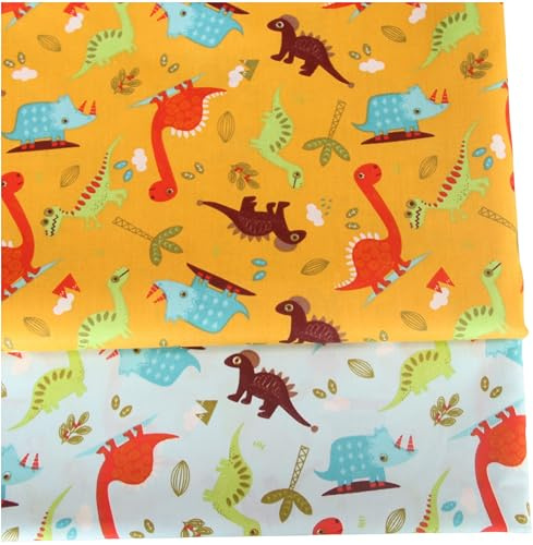 FUYA 160 cm x 100 cm x 2 Stück Dinosaurier Baumwollstoff Patchwork Tissue Tuch Handarbeit DIY Quilten Nähen Baby & Kinder Blätter Kleid Material Gelb