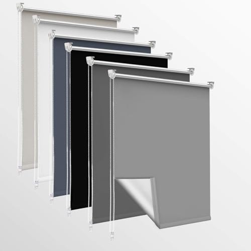 OUBO Verdunklungsrollo, Rollos für Fenster ohne Bohren & mit Bohren, (Grau, B120cm x H120cm), Verdunkelungsrollo klemmfix Thermo Rollo, Fensterrollo innen lichtundurchlässig