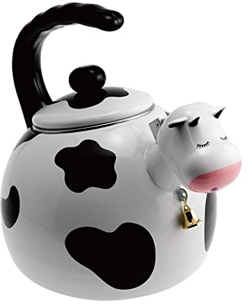 UP ware Pfeifender Teekessel Kuh Emaille auf Stahl, niedliches Tier-Teakessel, 2,3 l