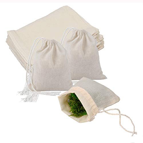 Baumwolle Musselin Beutel, 50 Stück kleine Baumwollbeutel mit Kordelzug wiederverwendbare Baumwolle Teefilterbeutel für Kaffee losen Tee Kräuter Gewürze Seifenver Packung, 10 x 8 cm