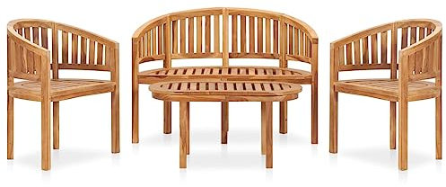 vidaXL Loungegrupp för trädgården 4 delar bananformad massivt teakträ