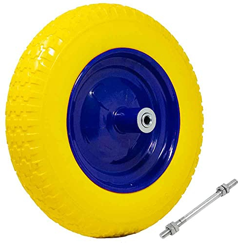 Bakaji Ruota Piena in Poliuretano Giallo Antiforatura per Carriola Battistrada Scolpito Diametro 35cm Larghezza 9 cm 3.50-8 Cerchio in Acciaio con Asse da 170 mm Incluso Ruote Ricambio Carriole