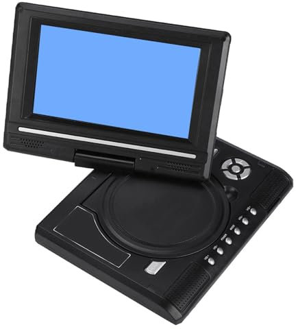 Lecteur DVD Portable 7 Pouces,LCD TV 16: 9 Prise en Charge AVI EVD DVD, SVCD, VCD, CD, CD-R/RW, Images JPG et MPEG-4, avec Lecteur De Carte Intégré pour Les Voyages en Voiture(Noire)