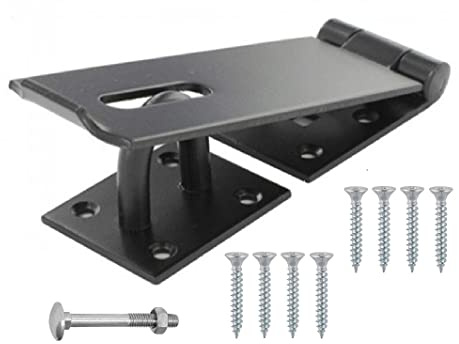 TERF® Heavy Duty Hasp and Staple Set Black 190mm Security Door Padlock Latch Including Fixing Screw for Use with Outdoor Cabinet Cupboard Cage Gate Shed Commercial and Multi Purpose Use - 190mm