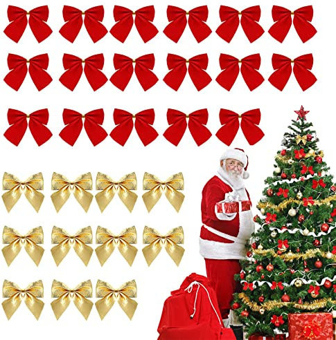 ProsXinty 96 Stück Weihnachtsschleifen Gold/Rot,Weihnachtsbaum Schleifen,Weihnachten Klein Schleifen, Funkeln Weihnachten Schleife,Benutzt für Weihnachtsbaum, Weihnachtskranz,Dekorationen, Geschenke