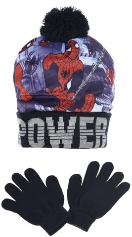 Kinder Jungen Marvel Spider-Man Bommelmütze und Handschuhe Set (3-6 Jahre, Blau)