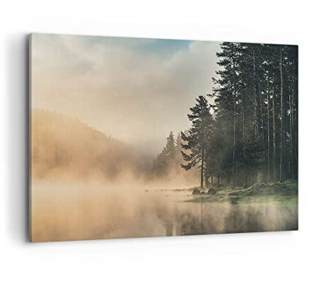 ARTTOR Bilder auf Leinwand 120x80cm Wandbild Botanik Landschaften - 4440 | Nebel See Wald Groß XXL Wanddekoration Wohnzimmer Schlafzimmer Küche Wanddeko Wand Kunstdruck Wandkunst Wall Decor ARTTOR