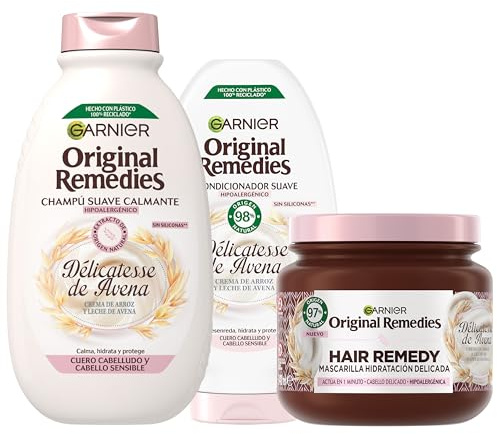 Garnier Original Remedies Délicatesse de Avena Rutina: Champú 400 ml + Acondicionador 250 ml + Mascarilla 340 ml
