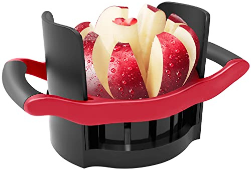 OOKUU Apple Slicer Corer, [Large Size] 8-Blade Heavy Duty Apple Cutter with Base, [Upgraded] Cut Apples All The Way Through, Stainless Steel Ultra-Sharp Blade, Fruit & Vegetable Divider, Wedger, Red