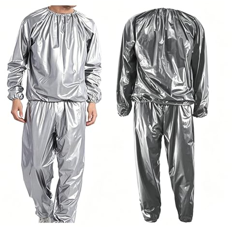 DawnBreak Sauna Sweat Suit for Women/Men Exercise Weight Loss Gym Fitness Workout Silver - L