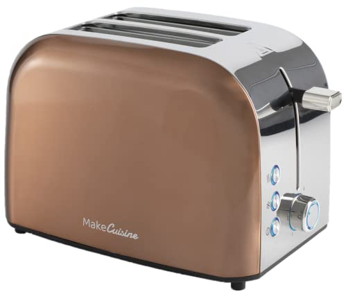 MakeCuisine Vintage Retro/Tostadora para 2 Rebanadas Anchas/Cancelar, Descongelar, Recalentar/Acces. Calientapanecillos + Bolsa de Tostar de Regalo/Acero Inox/Color Copper Tech/900W