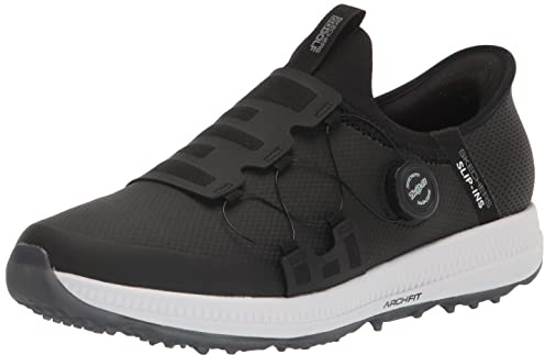 Skechers Men's Go Golf Elite 5 Arch Fit Waterproof Slip in Golf Shoe, Black/White Spikeless, 10.5 Wide