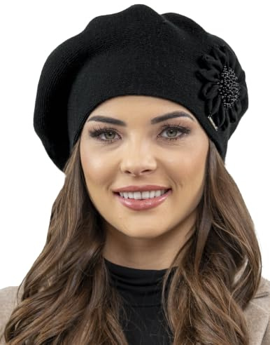 VIVISENCE Winter Baskenmütze Für Damen Herbst Warme Barette Mit Zarter Blumenapplikation Frauen Elegante Klassischem Stil Perfekte Für Herbst Und Wintertage Modell 7048