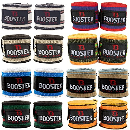 Booster Handbandagen Retro 4,60m - Teilelastische Boxbandagen für MMA Boxen Muay Thai Sparring - Daumenschlaufe und Klettverschluss im Retro Stil