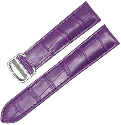 CYSUE Uhrenarmband für Cartier TANK SOLO RONDE DE Echtleder Uhrenkette Faltschnalle Uhrenarmband Zubehör Uhrenarmband Gürtel (Farbe: Lila Silber, Größe: 20 mm)