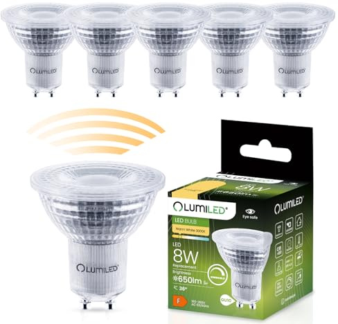 Lumiled LED GU10 Lampe 8W 650lm Warmweiß 3000K dimmbar ersetzt 80W CRI>80 Reflektor Spot 36° Abstrahlwinkel 6er Pack Energiespar Leuchtmittel 230V für Wohnzimmer Küche Büro Hotel