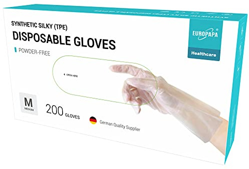 EUROPAPA® 100, 200, 300, 450 Stk Vorteilspack TPE transparenz und blau Einweghandschuhe in Box Einmalhandschuhe latexfrei Gummihandschuhe puderfrei Handschuhe in Gr. S,M,L,XL (Tansparenz-200, M)