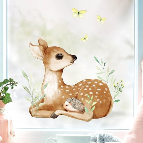 Wandtattoo Loft Fensterbilder Frühling mit Rekitz & Igel Frühling Motiv – A4 Bogen, Wiederverwendbar – Frühlingsdeko Fenster, Frühlingsbild Fenster, Fensterdeko Frühling, Fensterfolie Frühling