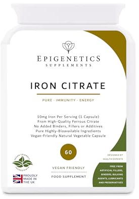 Iron Citrate | 10mg Bioavailable High Strength Ferrous Citrate (Iron Citrate) | 60 Vegan Friendly Capsules UK Made | 1 Capsule Daily (2 Month Supply)