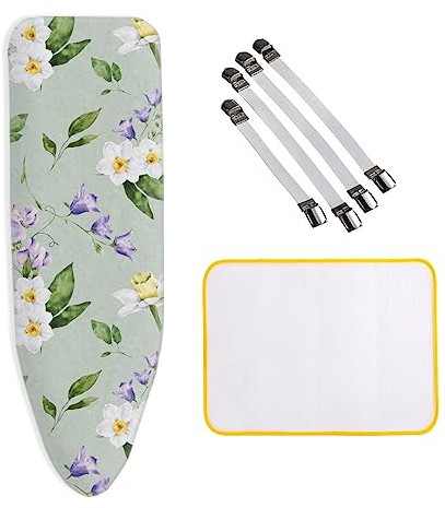 Extra Groß Bügelbrettbezug für Dampfbügeleisen, Bügeltischbezug XXL 150x60cm, 100% Baumwolle Bügelbrett-Bezug inkl 4 Spannclips