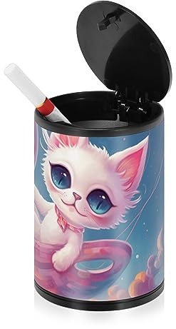 Dream World Aschenbecher mit buntem Luftballon, schwimmend, niedliche Katze, für Zigaretten mit Deckel, Edelstahl, tragbares Autozubehör, Zigarettenaschenbecher für Angeln, Reisen