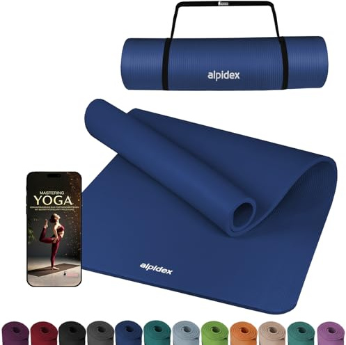 ALPIDEX Yogamatte Dick 1,5 cm 3 Größen Gymnastikmatte rutschfest Isomatte | Fitnessmatte, Sportmatte, Trainingsmatte, Turnmatte, Pilates, Phthalatfrei, Kautschuk, Tragegurt, E-Book, Bodenmatte, Zuhause