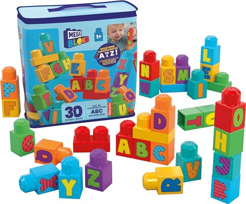 MEGA BLOKS - HRR60 - Imparare l'alfabeto - Set di blocchi da costruzione, 30 pezzi, giocattolo per neonati e bambini da 1 a 5 anni