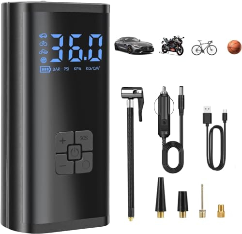 Tyre Inflator Air Compressor Cordless, 150 PSI Car Tyre Pump, Portable Digital Electric Bike Pump, Rechargeable Tyre Pump Suitable for Cars, Motorcycles, Bicycles and Sports Balls.
