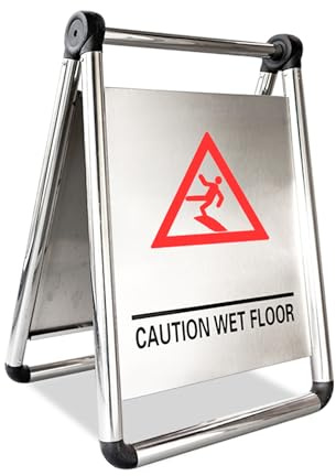 Cartello di avvertimento per pavimenti bagnati, in acciaio inox, con scritta in inglese Caution Wet Floor, cartello di avvertimento autoportante per uffici, centri commerciali, ristoranti