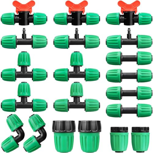 Gardrip 20 Stück Tropfbewässerungsverschraubungen für 1,27 cm Tropfschläuche (1,27 cm ID x 1,7 cm Außendurchmesser): 1,27 cm Bewässerungsschlauchverbinder inkl. Kupplungen, T-Stücke,