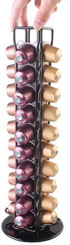 SEVENLINE Coffee Pod Holder Stand Compatible With Nespresso Original Pods Carousel Storage Rack Capsules Organizer For 40 Capsules (Black)
